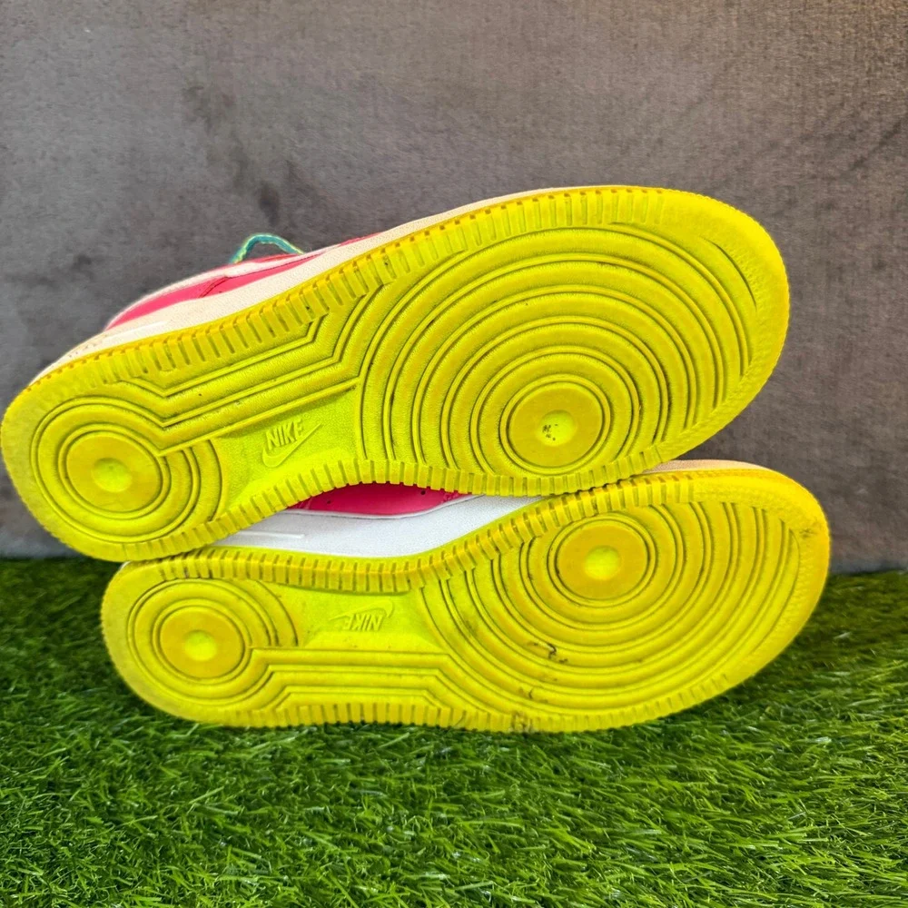 Nike Air Force 1 Low Kids Pink White‎ Green Yellow Lace Up Athletic Shoes 5.5Y